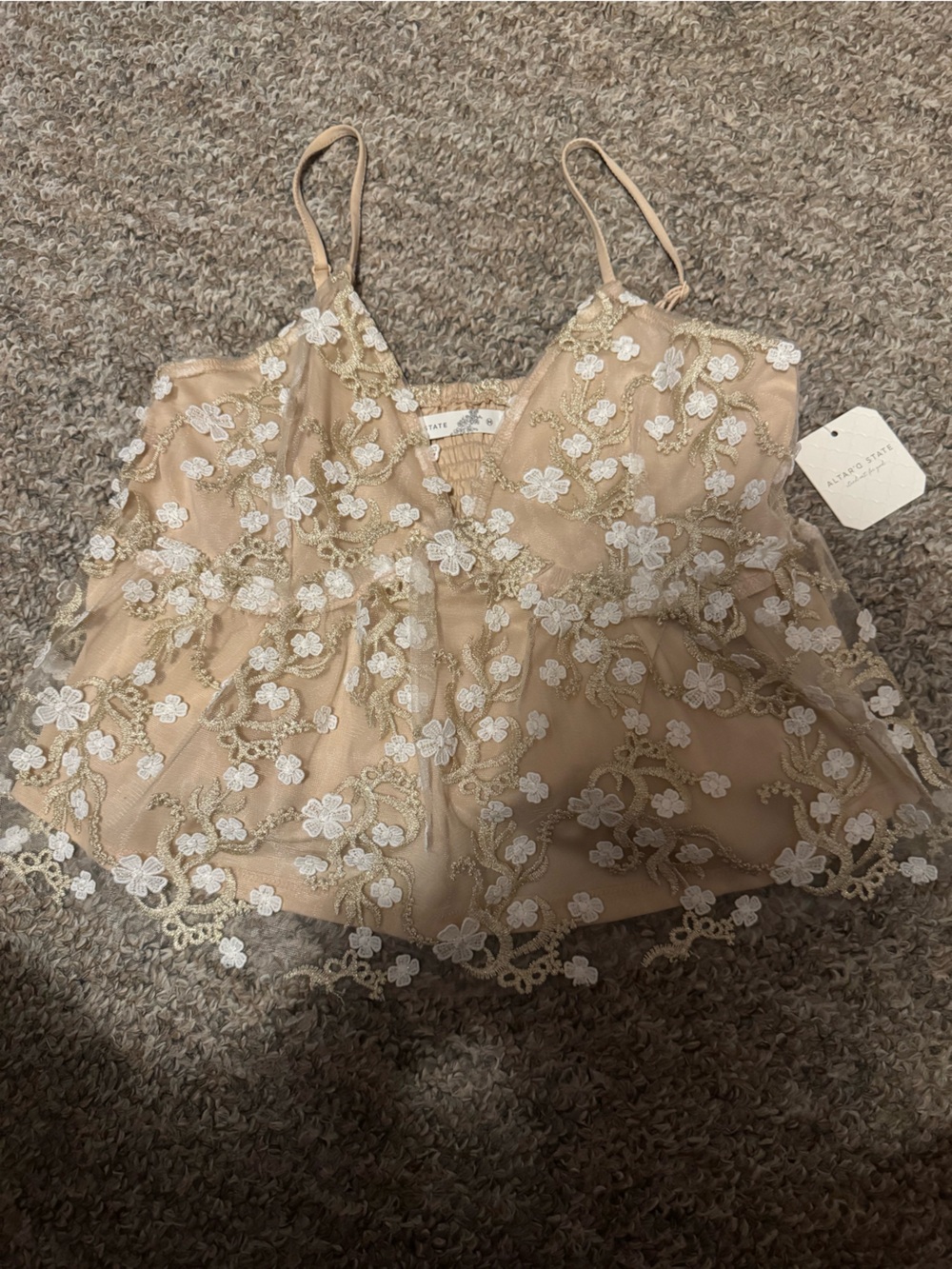 Altar'd State Natural Floral Lace Camisole with White Appliqué NWT